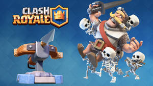 Clash Royale 遊戲角色，帶有骷髏和迫擊砲，背景為藍色。 — 要塞英雄 大逃殺 壁紙