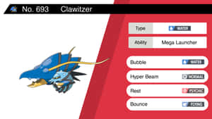 Clawitzer 寶可夢遊戲卡，顯示屬性、特性及招式。 — 電玩遊戲 GIF 壁紙