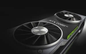 黑色GeForce RTX 2080 Ti顯示卡的特寫，帶有發光的綠色細節。 — 卡蒂 B 壁紙