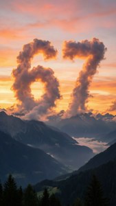 雲朵在日落時分於山巒上方形成數字67。