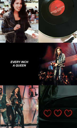 Selena Quintanilla 在舞台上和自然瞬間表演，連同黑膠唱片和心形燈的汽車。 — Tecno Megapad Pro 壁紙