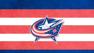 Columbus Blue Jackets 冰球隊標誌在紅白藍條紋背景上。 — 哥倫布藍夾克 壁紙