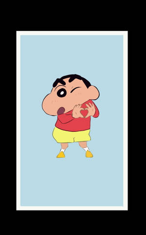 Crayon Shin-chan 眨眼並用手做出心形。 — Galaxy Tab S9 壁紙