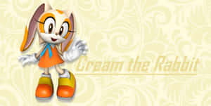 Cream the Rabbit 在漩渦圖案背景上身穿橙色連衣裙揮手。 — 甜點 壁紙