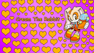Cream the Rabbit 在有黃色心心的粉紅色背景前抱著她的藍色Chao。 — 甜點 壁紙