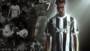 Cristiano Ronaldo 身穿尤文圖斯球衣，背景為生涯精彩時刻拼貼畫。 — 克里斯蒂亞諾·羅納度 壁紙