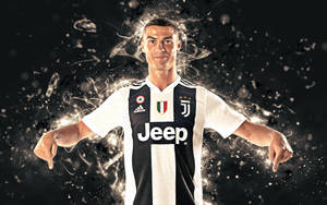Cristiano Ronaldo 身穿尤文圖斯足球球衣，帶有發光粒子效果。 — 克里斯蒂亞諾·羅納度 壁紙