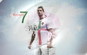 Cristiano Ronaldo 身穿葡萄牙足球球衣，背號7號，站在抽象背景前。 — 歐洲冠軍聯賽 壁紙