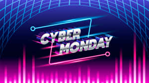 Cyber Monday 文字以3D霓虹發光線條和網格背景。 — 霓虹美學 壁紙
