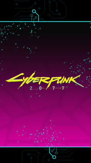 帶有發光霓虹文字和電路板設計的《Cyberpunk 2077》標誌。 — 電玩遊戲 GIF 壁紙