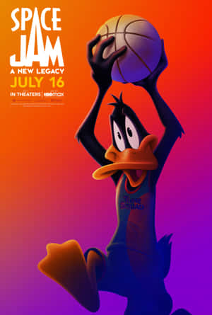 Daffy Duck 身穿藍色球衣，在漸變背景上跳起扣籃。 — Oppo Pad Mini 壁紙