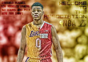 D'Angelo Russell 身穿湖人球衣，帶有 NBA 選秀歡迎字樣。 — 運動 壁紙