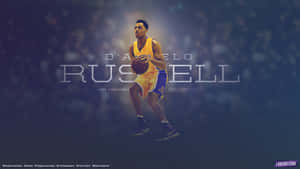 D'Angelo Russell 身穿湖人隊服，背後有發光文字運球。 — 籃球 壁紙