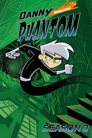 Danny Phantom 以鬼魂形態飛過綠色城市景觀。 — 綠色 壁紙
