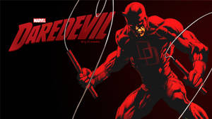Daredevil 超級英雄身穿紅色戰衣，在深色背景上手持警棍。 — 夜魔俠 壁紙