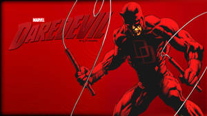 Daredevil 超級英雄身穿紅色戰衣，以漫畫風格手持警棍。 — 漫威復仇者聯盟 壁紙