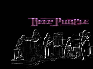 Deep Purple 樂隊在舞台上表演，帶有紫色霓虹燈標誌。 — 暗紫色美學 壁紙