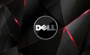 Dell 標誌在黑色幾何背景上，帶有紅色光條。 — Dell 壁紙