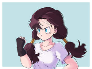 動漫女孩，雙馬尾和藍色眼睛，握緊拳頭。 — 冬季風景 壁紙