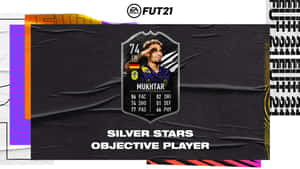 Mukhtar 的 FUT21 足球員卡，帶有統計數據和銀星品牌標誌。 — 運動 壁紙