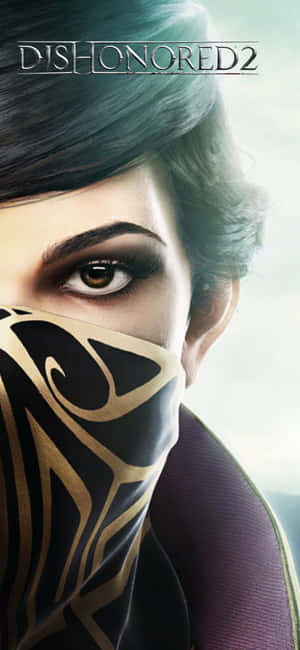 《Dishonored 2》中戴面具角色的特寫，帶有強烈的眼神。 — 電玩遊戲 GIF 壁紙