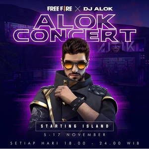 DJ Alok 在 Free Fire 演唱會宣傳中身穿黑色金色服裝，戴著橙色太陽眼鏡。 — Free Fire 嘻哈套裝 壁紙