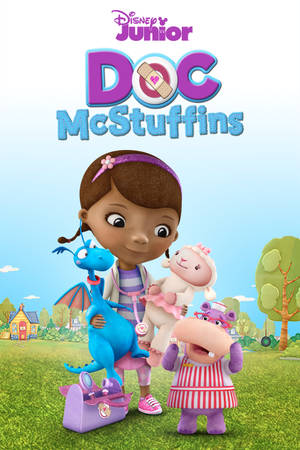 Doc McStuffins 和她的玩具朋友們在陽光明媚的戶外場景中。 — 潔西 玩具總動員 壁紙