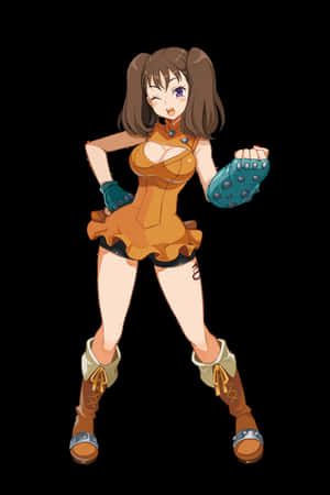 動漫女孩穿著橙色服裝和藍色手套，俏皮地擺姿勢。 — 小米18 Fold 壁紙