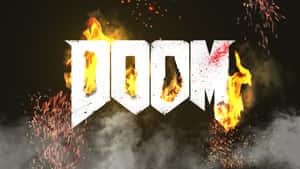 「DOOM」一詞在黑暗背景中被火焰和火花吞噬。 — 鬼滅之刃 壁紙