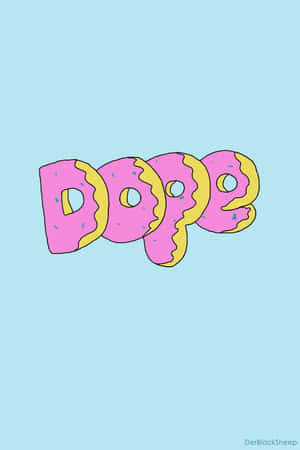 粉紅色糖霜甜甜圈在淺藍色背景上拼出「dope」這個字。 — 2:3 壁紙