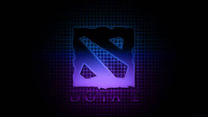 Dota 2 標誌在深色網格背景上發出藍色和紫色霓虹光。 — 電玩遊戲 GIF 壁紙