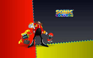 Sonic Colours 遊戲藝術中的 Dr Eggman 與機器人，紅綠分割背景 — 電玩遊戲 GIF 壁紙