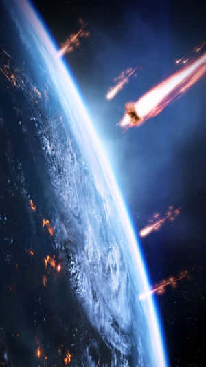從太空看到的地球，發光的流星劃過黑暗的天空。 — 驚奇隊長 壁紙