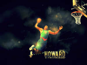 Dwight Howard 在宇宙夜晚場景中完成一次灌籃。 — 4K籃球壁紙