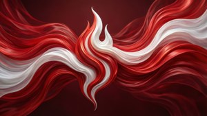 充滿活力的紅色和白色流體絲帶以抽象運動動態旋轉。