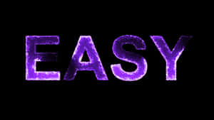 「EASY」一詞在黑色背景上以電光紫能量跳動。 — Studio Display 壁紙