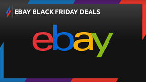 Ebay Black Friday Deals 宣傳圖像，包含彩色標誌和幾何邊框。 — 黑色星期五 壁紙