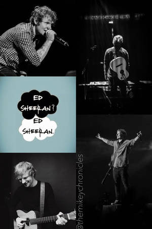 Ed Sheeran 在舞台上以吉他和麥克風現場表演的黑白照片。 — 紅景天 壁紙