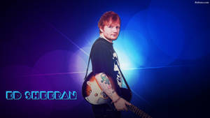 Ed Sheeran 手持吉他，身後有發光的藍色和紫色舞台燈光。 — 紅景天 壁紙