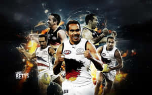 AFL球員Eddie Betts以多個動作姿勢展現火焰效果。 — 阿德雷德 壁紙
