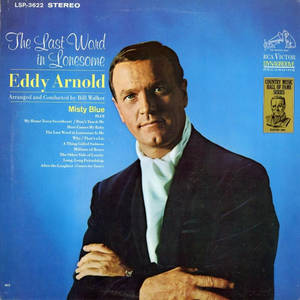 Eddy Arnold 身穿深色西裝，藍色背景，帶有專輯文字。 — 音樂 壁紙