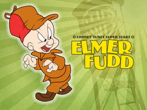 卡通角色 Elmer Fudd 身穿橙色衣服配紅色帽子，背景為綠色 — 埃爾默·福德 壁紙