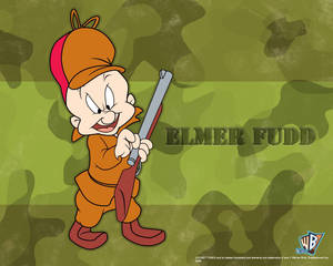 Elmer Fudd 身穿橙色狩獵服，在迷彩背景下手持步槍。 — 埃爾默·福德 壁紙