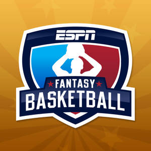 ESPN Fantasy Basketball 標誌，盾牌上球員剪影，金色星爆背景。 — 酷籃球 壁紙