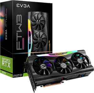 EVGA GeForce RTX 3070 FTW3 Ultra 顯示卡配備 RGB 燈光及零售盒。 — Nvidia GIF 壁紙