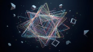 霓虹幾何形狀漂浮在黑暗星空之中。