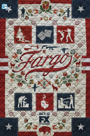 Fargo 電視海報，採用拼布設計，以冬季場景和剪影為特色。 — 小米平板 9 Pro 壁紙