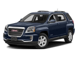 深藍色GMC Terrain SUV，配備鍍鉻格柵和銀色輪圈，白色背景。 — 凱迪拉克 壁紙