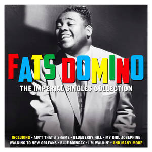 Fats Domino 在復古專輯封面上微笑，帶有彩虹字母。 — 復古 壁紙