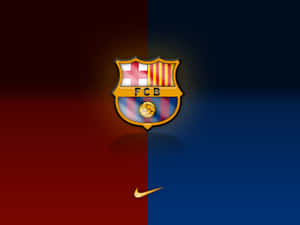 FC Barcelona 會徽在紅藍分裂背景上配有Nike勾勾。 — 巴塞隆納 壁紙
